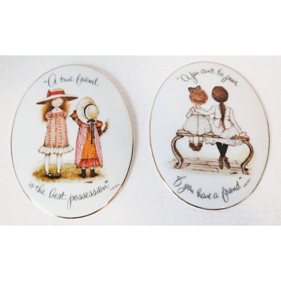 Vintage Holly Hobbie Porcelain Picture Frame & 3 Wall Plaques Japan - Picture 5 of 6